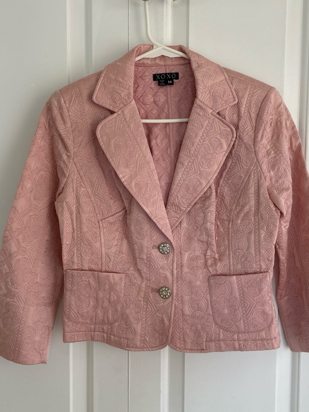 XOXO Light Pink Silk Quilted Blazer with Decorative Buttons
